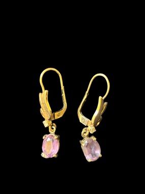 Gold-Tone Purplish Pink Oval Dangle Earrings